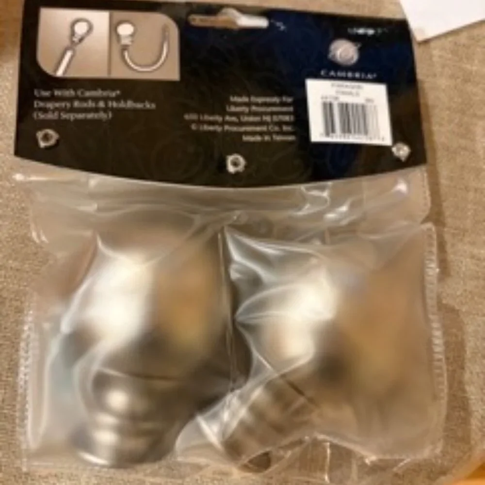 Cambria Premeir brushed nickel Finials set of 2 New in package.  2 Sets avail.